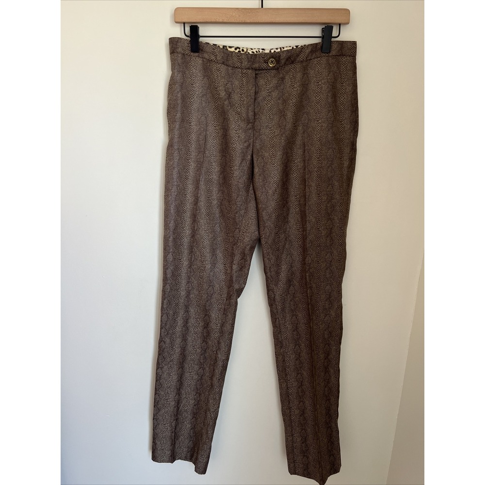 Class Roberto Cavalli Women's Straight Leg Mid Rise Dress Pants Brown Snake 10
